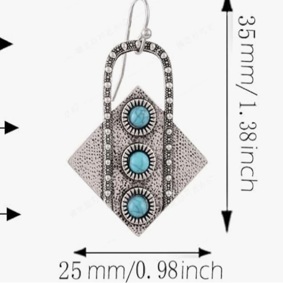 Turquoise Stone Oval Drop Earrings - Picture 5 of 5